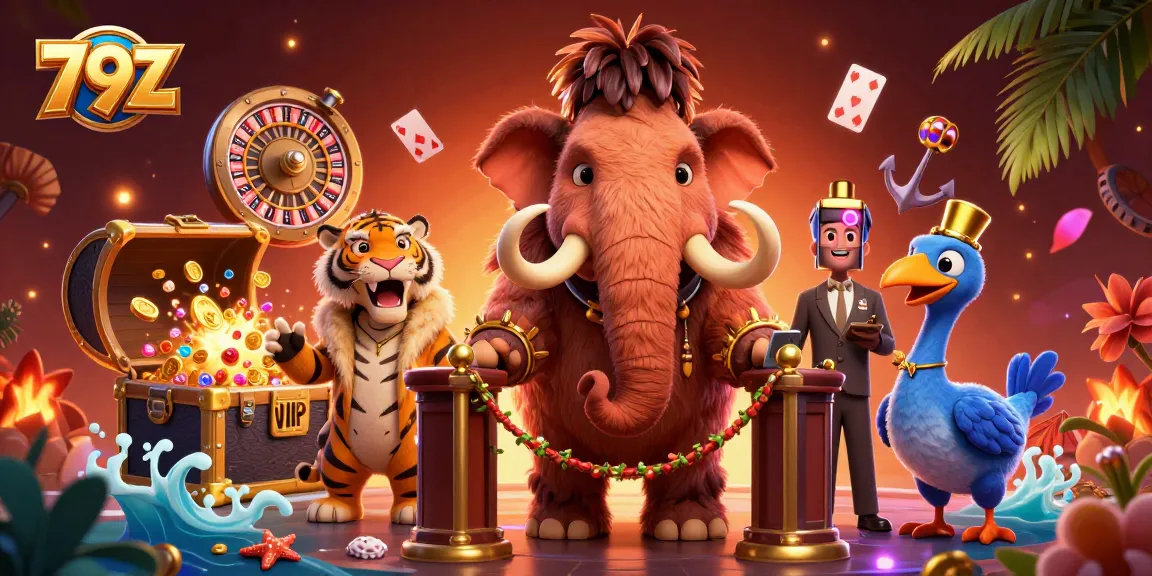 Experience gambling excitement at 79Z with a vibrant illustration of a casino bouncer checking IDs.