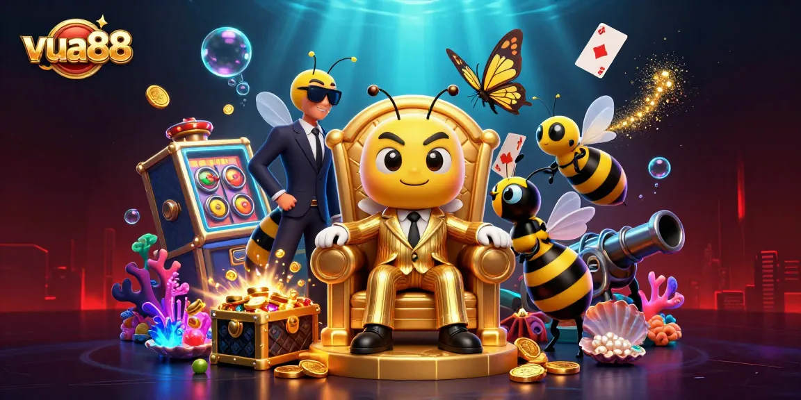 Experience the winning excitement at vua88's colorful casino scene filled with slot machines and treasures.