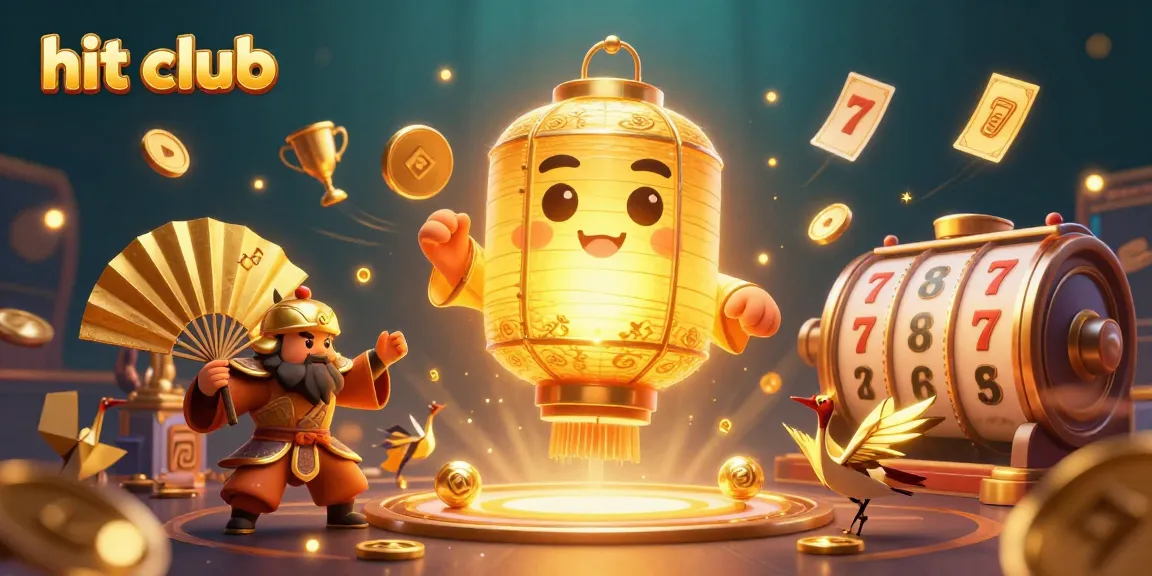 Experience thrilling games at hit club with vibrant slot machines, lucky symbols, and animated gold coins.