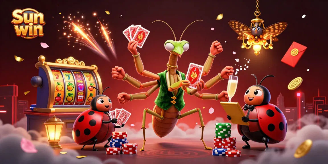 Experience the thrill of Sun win with dynamic gameplay, featuring colorful slot reels and joyful casino characters.