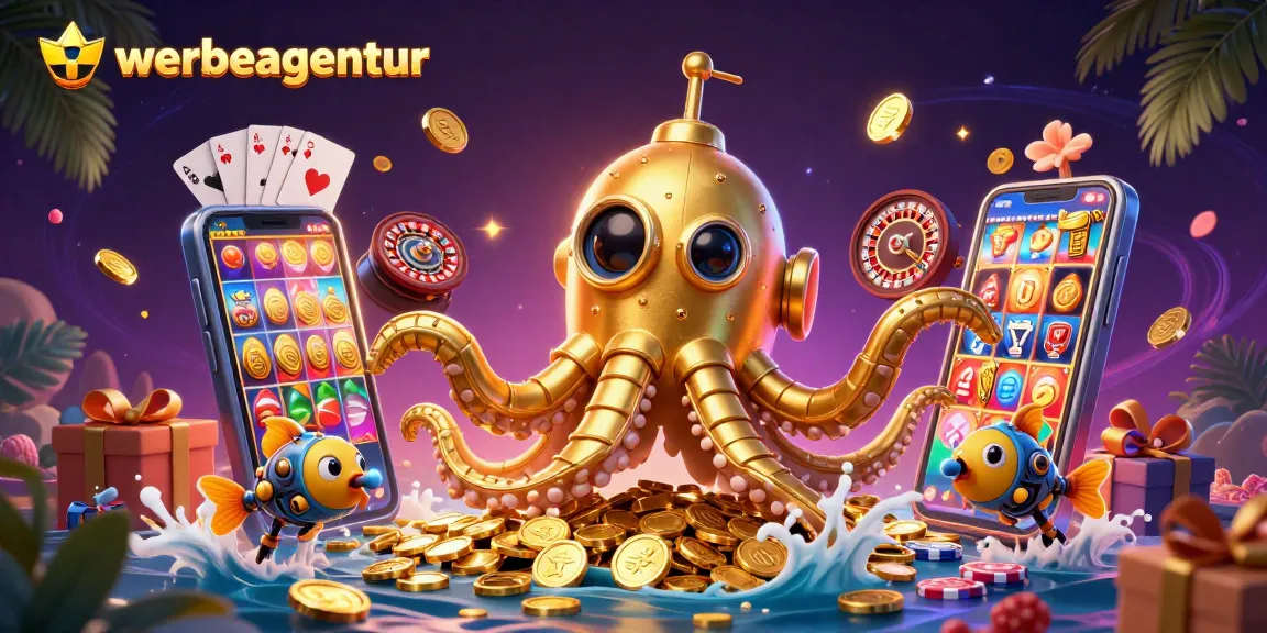 Engage with the werbeagentur gaming adventure featuring a lively 3D kraken submarine amidst golden coins.