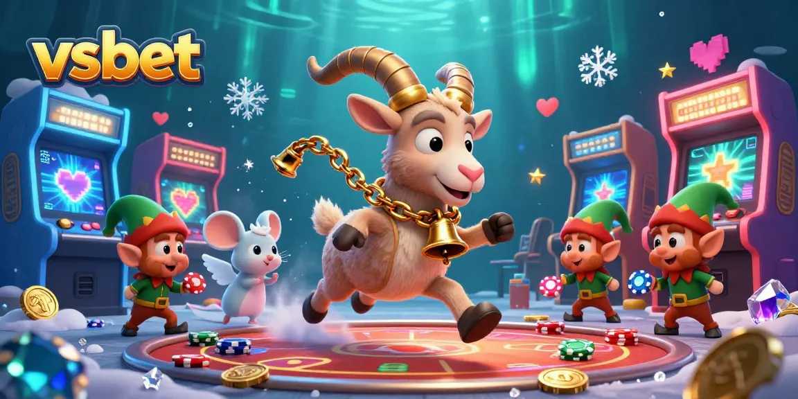 Experience the thrilling vibes of vsbet with Krampus and elf gremlins in a vibrant casino setting.