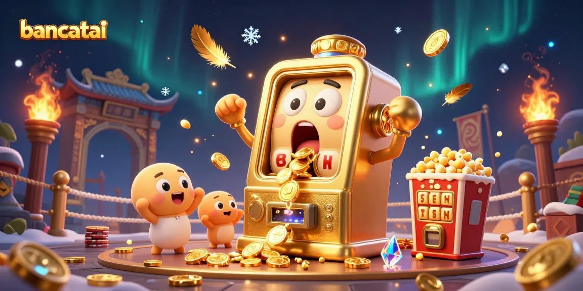 bancatai illustrates an exciting jackpot win with cheery slot machines and golden coins in a vibrant casino.