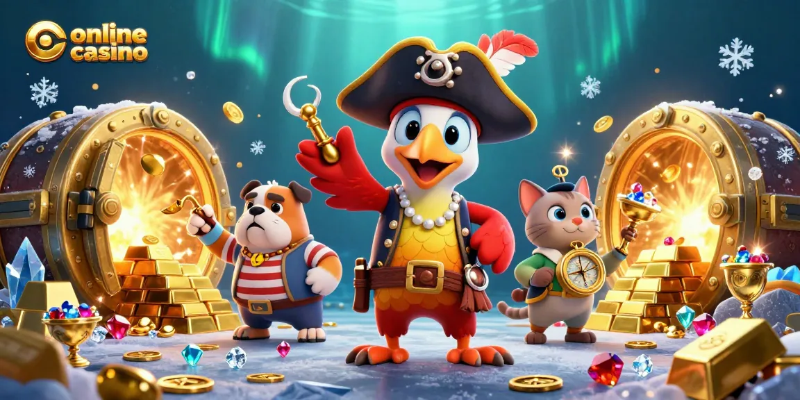 Explore the energetic scene of online casino Australia with pirate characters and treasure.