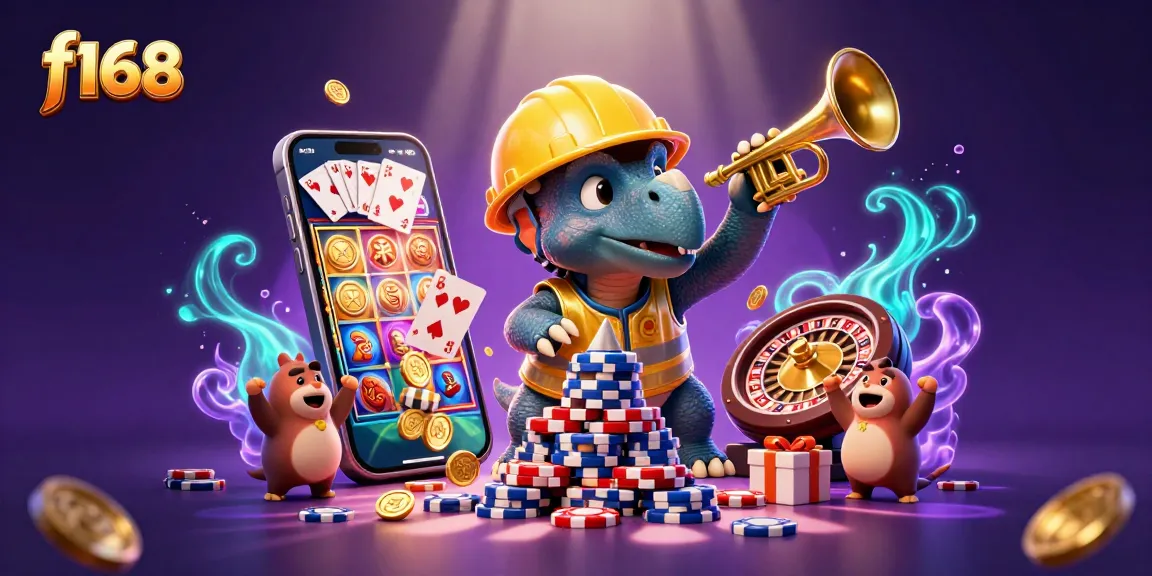 Experience thrilling wins with f168's vibrant gaming scene, featuring celebratory characters and colorful casino elements.