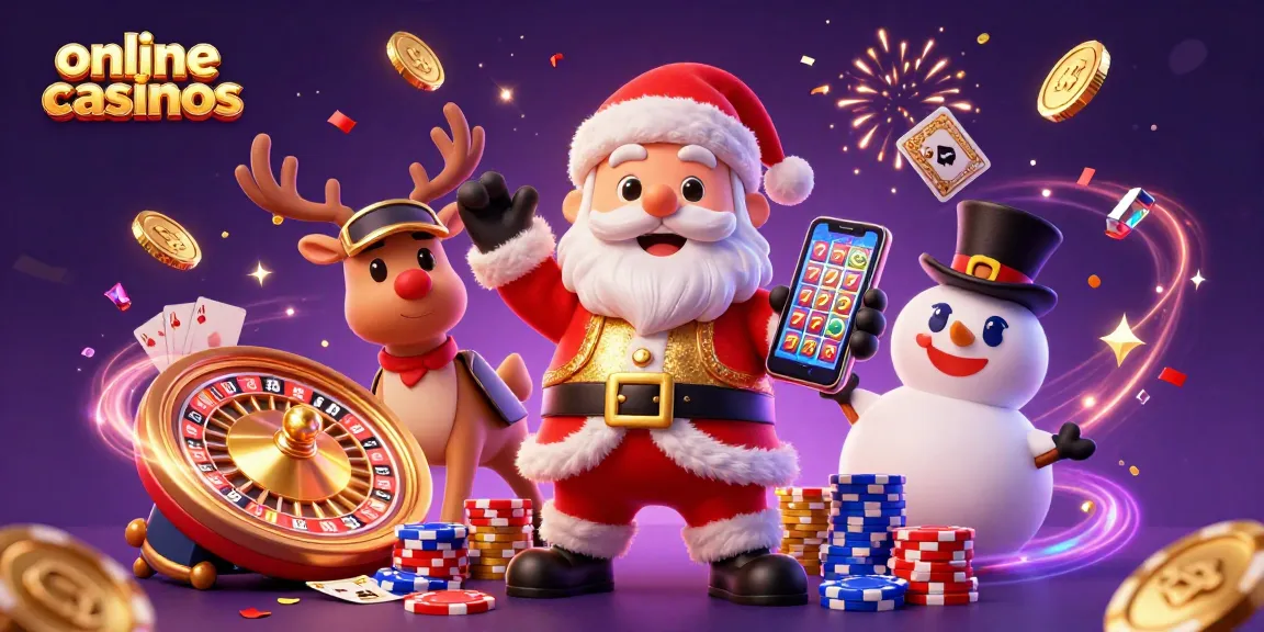 Engage in online casinos excitement with Santa and friends amid cascading coins and vibrant gameplay elements.