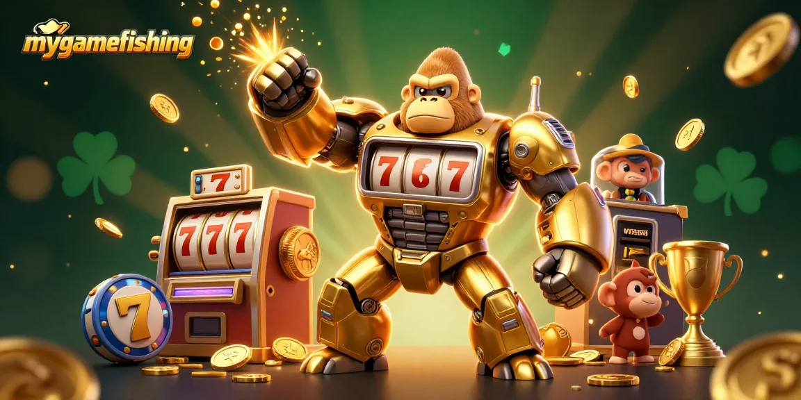 Join the excitement of mygamefishing with a dynamic scene featuring stunning casino elements and playful characters.