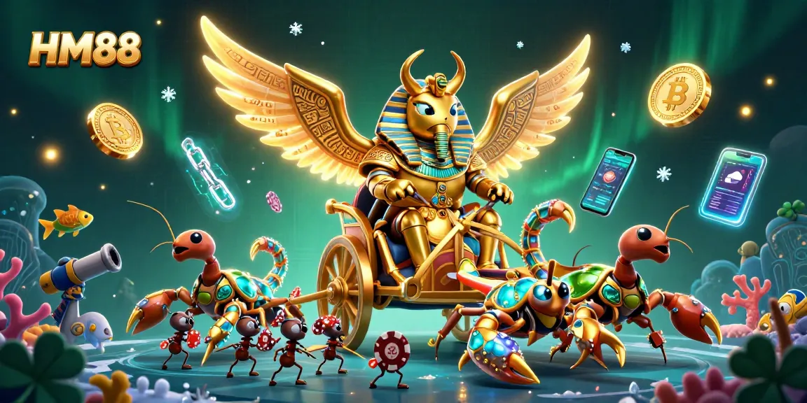 HM88 promotes exciting online fishing games featuring a golden scarab and underwater adventures.