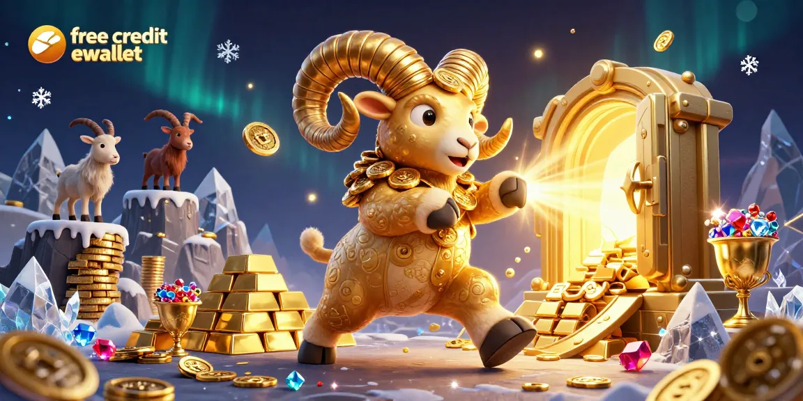 Experience exciting gameplay with free credit ewallet, featuring a golden ram in a vibrant casino setting.