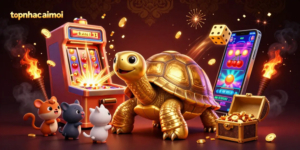 Experience thrilling gameplay at topnhacaimoi with a colorful casino scene full of vibrant characters and exciting slot action.