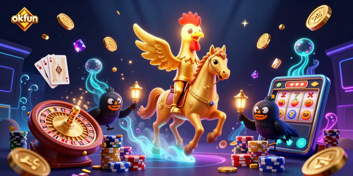 Engage with lively slots at okfun featuring golden rooster and vibrant casino elements.