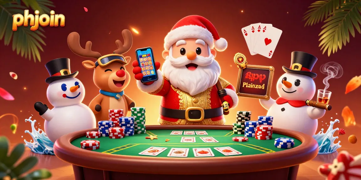 Spin the reels with phjoin's festive casino scene featuring Santa and friends!