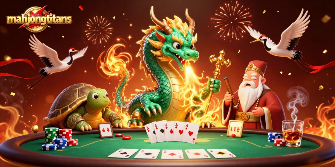 Experience thrilling gameplay in mahjongtitans with a vibrant dragon and wise turtle sage.